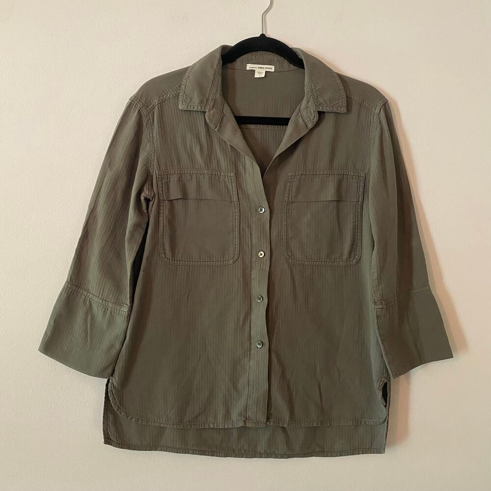 Standard James Perse Gray Button Down Shirt Cotton 3/4 Sleeve Women's 1 / Small